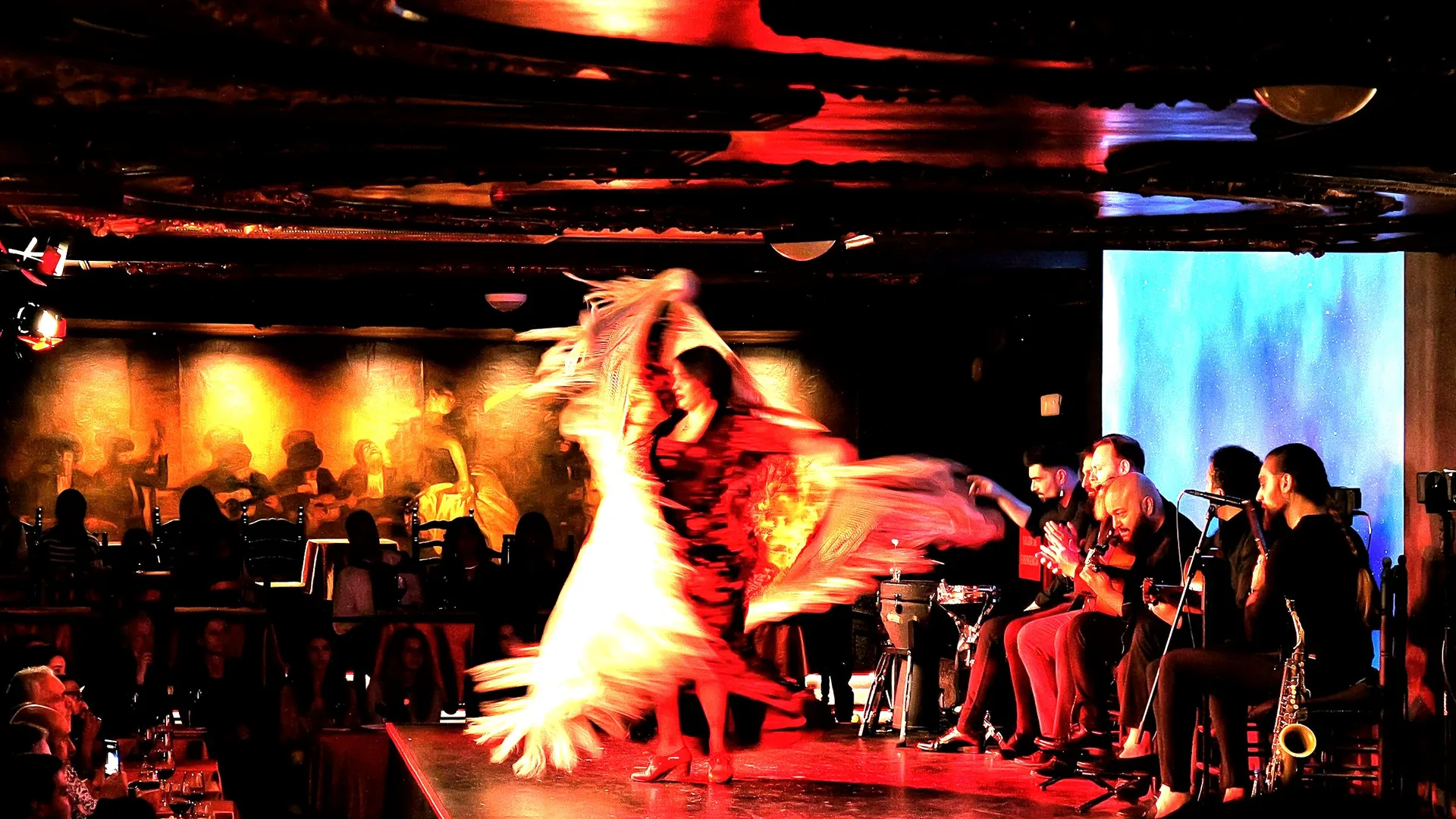 Flamenco performers on a tablao stage in Madrid